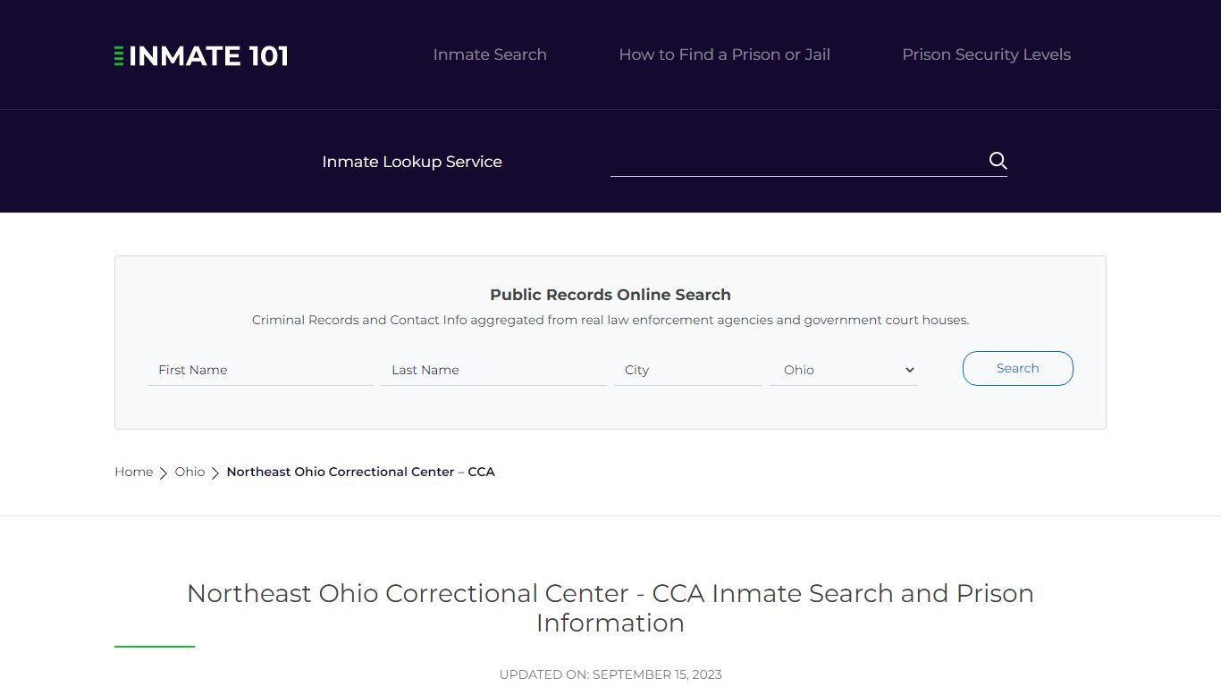 Northeast Ohio Correctional Center - CCA Inmate Search, Visitation ...